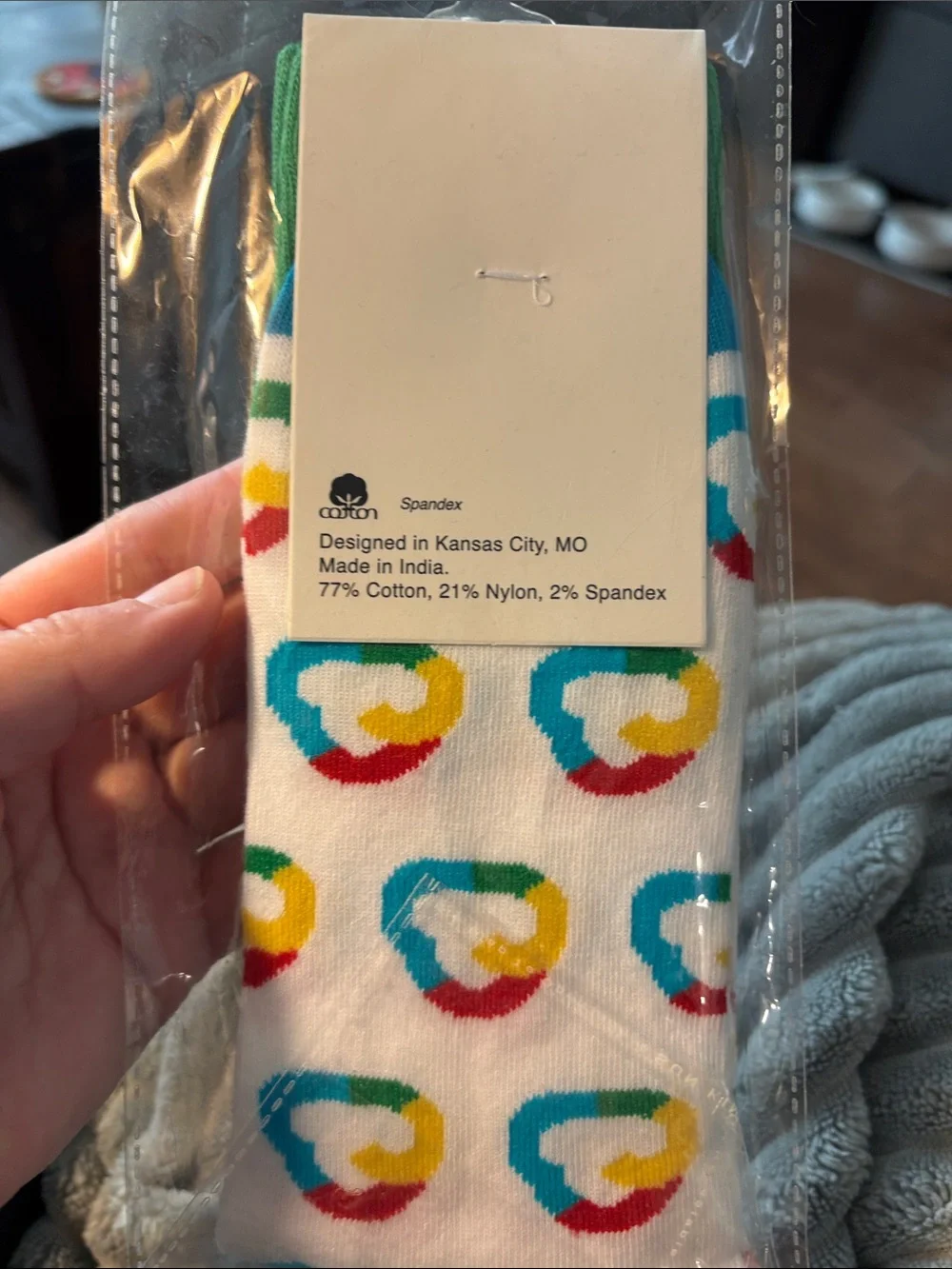 google Cloud Logo White Crew Socks with Red, Yellow, Green, Blue Accents